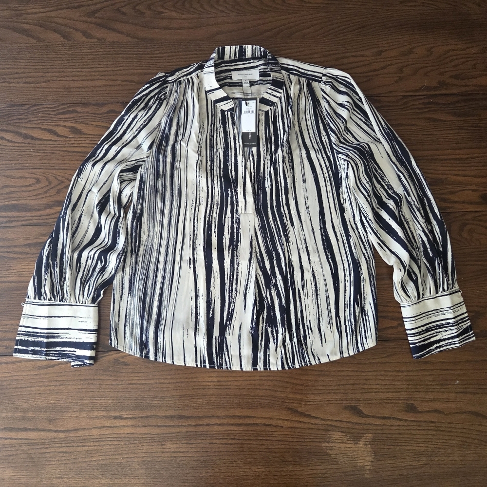 Banana Republic Volume Sleeve Blouse Brush Stroke Blue Women's Sm NWT 582096-28